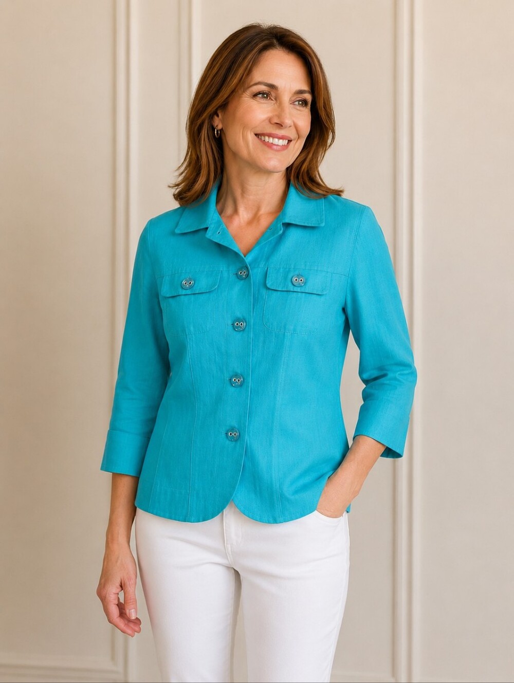East 5th Turquoise/Teal Button Up Lightweight "Utility" Jacket, Size PS